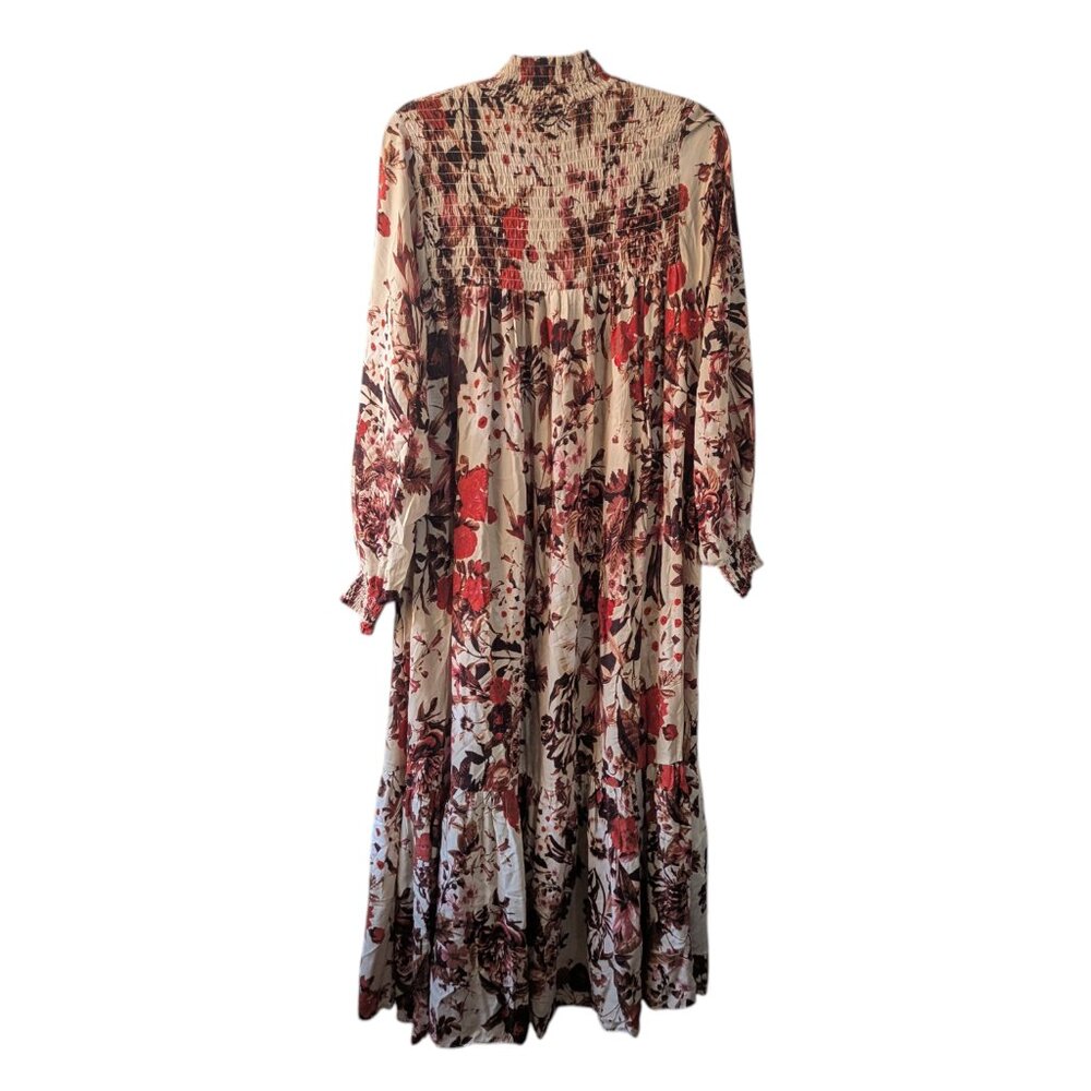 H&M Smocked Floral Long Sleeve Oversized Peasant Maxi Dress Size 12